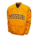 Gold Windshell Pullover Jacket Tigers Missouri Full Chest Embroidery
