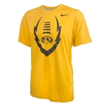 Mizzou Football Nike Oval Tiger Head Dri-Fit Gold Crew Neck T-Shirt