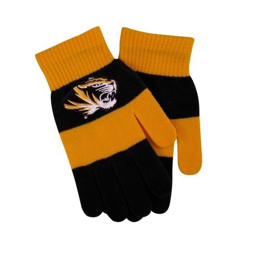 Mizzou Oval Tiger Head Black & Gold Rugby Striped Gloves