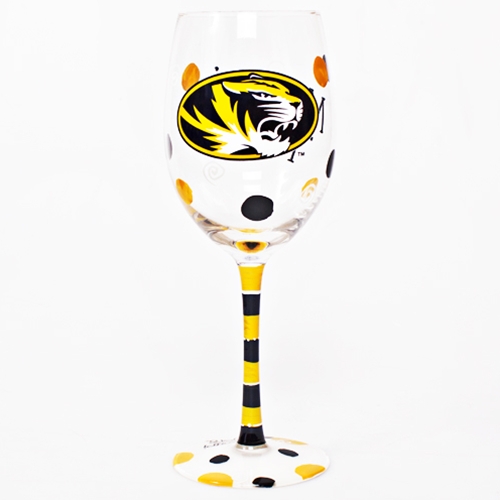 Missouri Tigers Black & Gold Hand Painted Wine Glass