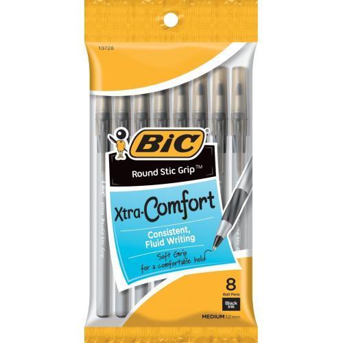BIC Round Stic Grip Xtra Comfort Medium Point Ball Pen 8-Pack