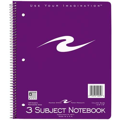 Roaring Spring College Ruled 3-Subject Wirebound Notebook