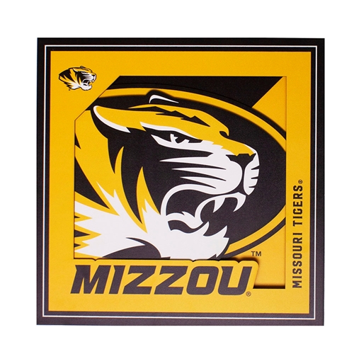12x12in Mizzou Oval Tiger Head 3D Wooden Wall Sign