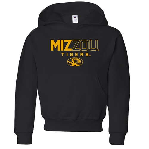 Black Youth Mizzou Tigers and Tiger Head Full Chest Hooded Sweatshirt