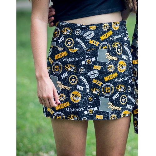 Black Mizzou Tigers Logos Reversable Tiger Print Mini Skirt