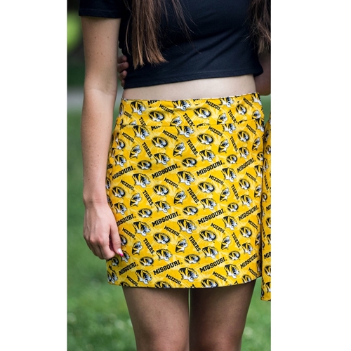 Gold Mizzou Tigers Logos Reversable Tiger Print Mini Skirt