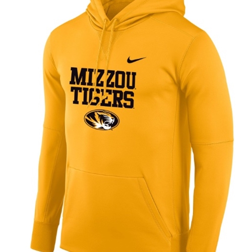 Gold Nike Thermafit Sweatshirt Stacked Mizzou Tigers Oval Tigerhead Full Chest Print