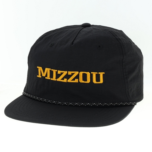 Black Flatbill Rope Chill 5 Panel Cap Embroidery Mizzou Front