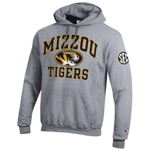 Grey Champion® Sweatshirt Arched Mizzou Oval Tigerhead Tigers SEC Sleeve Logo