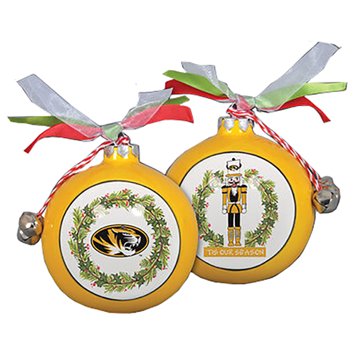 Yellow Wreath with Bells 'Tis Our Season' Ornament