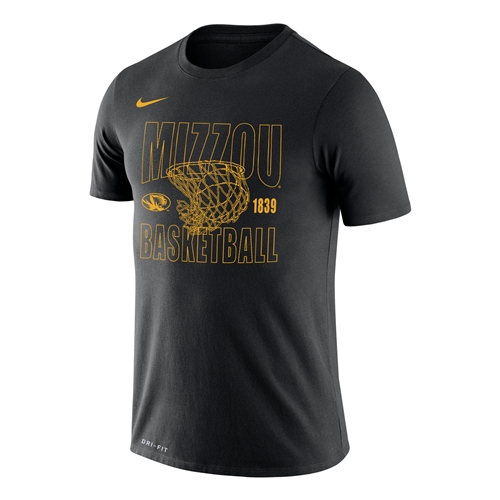 Black Nike® Legend Tee Mizzou Basketball Net Oval Tigerhead 1839 Gold Ink Full Chest Screenprint