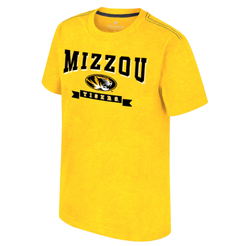 Yellow Mizzou Tigers Banner Tigerhead Full Chest Youth Tee