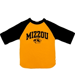 Mizzou Kids' Tiger Head Black & Gold 3/4 Sleeve Shirt