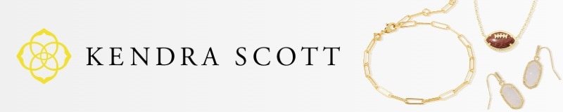 Kendra Scott jewelry including a gold bracelet, football-shaped necklace, and white gemstone earrings