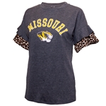 Missouri Tiger Head Cheetah Ruffle Sleeve Grey T-Shirt