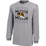 Grey Youth Champion® Long Sleeve Tee Mizzou Repeating Tiger Head Full Chest