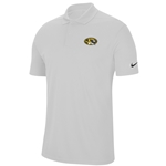 White Nike Polo Golf Tee with Oval Tiger Logo on Left Chest