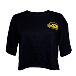 Black and Yellow Champion® Lined Tiger Head Cropped Tee