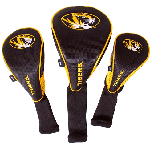 Missouri Oval Tiger Head Black & Gold Nylon Golf Head Covers Set of 3