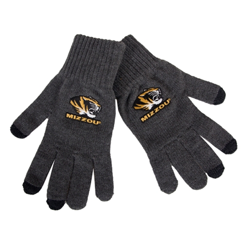 Mizzou Tiger Head UText Charcoal Knit Gloves