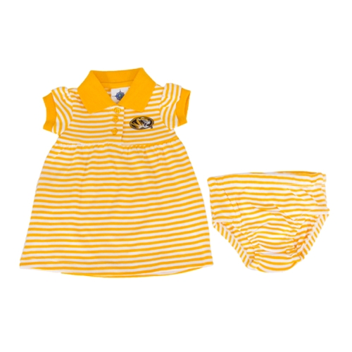 Mizzou Toddler Oval Tiger Head Striped Gold 2-Piece Dress & Bloomer Set