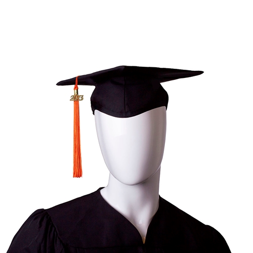 Black Graduation Cap with Orange Tassel