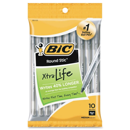 BIC Round Stic Ball Black Pens 10-Pack