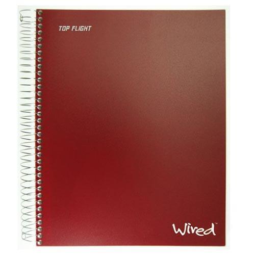 Assorted Colors Top Flight Wired 5-Subject Spiral Bound Notebook with 8 Pockets
