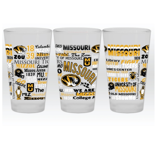 University of Missouri Mizzou Tigers Multi Logo Frosted Pint Glass