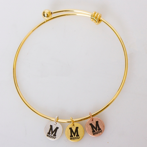 Mizzou Block M Gold Charm Bangle Bracelet