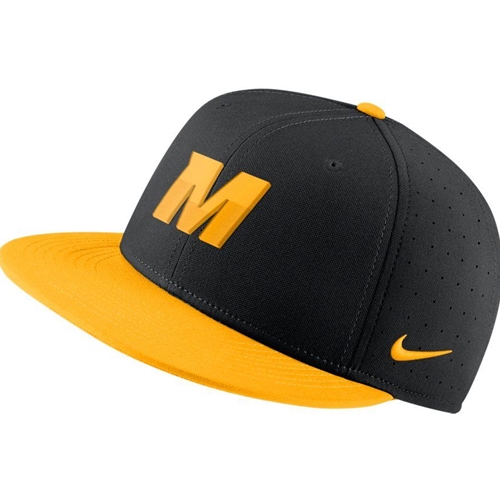 Mizzou Nike® 2021 On the Field Replica Baseball Fitted Gold Block M Gold Bill Hat