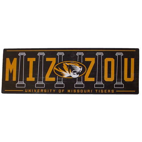 Mizzou Oval Tiger Head Columns University of Missouri Tigers Black and Gold Wall Sign