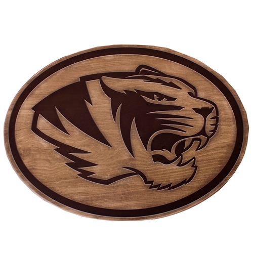 Mizzou Oval Tiger Head Brown Wooden Wall Sign