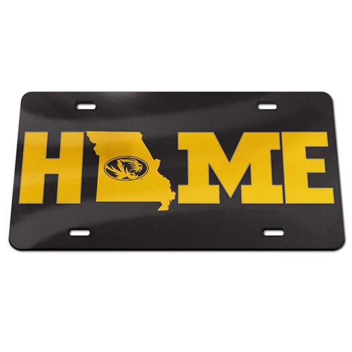 Black Home License Plate with Gold Letters and Oval Tigerhead