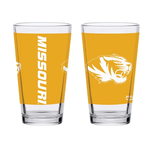 16oz Gold Pint Glass Missouri Tigerhead Logo
