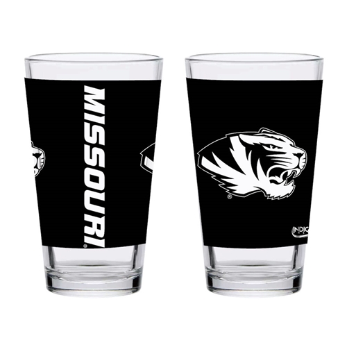 16oz Black Pint Glass Missouri Tigerhead Logo