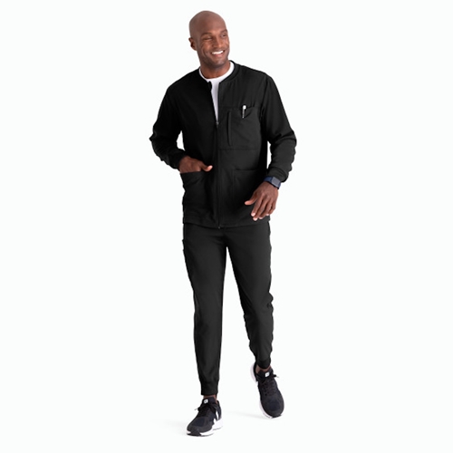 Black Men's Scrub Jacket 5 Pockets with Zipper