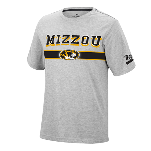 Grey Mizzou T-Shirt Oval Tiger Head Stripe Full Chest