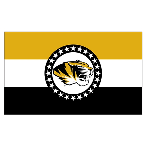 3x5 Black/Gold/White Mizzou Stripes Flag Oval Tiger Head