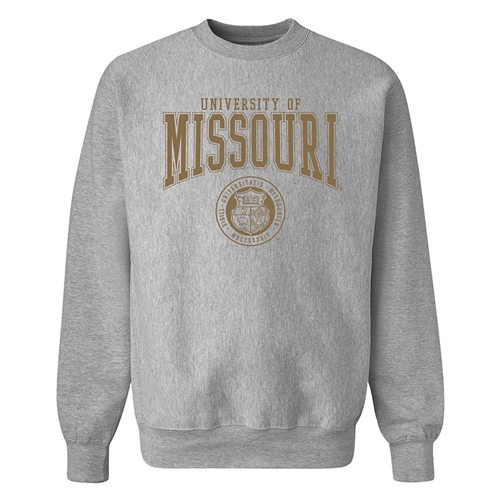 Grey University of Missouri Sweatshirt Official Seal Gold Text