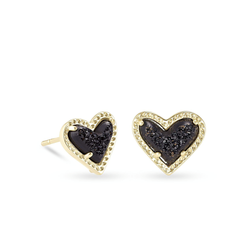 Kendra Scott® Black Drusy Gold Heart Stud Earrings