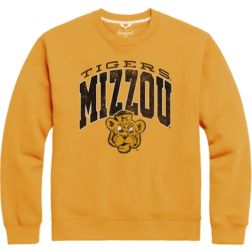 Yellow Mizzou Tigers Full Chest Graphic Crew Neck Sweatshirt