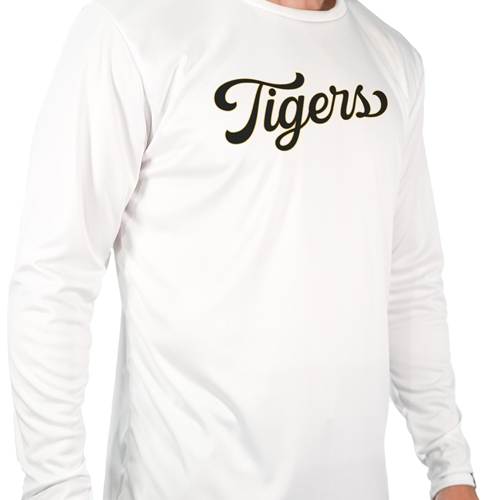 Longsleeve Tee Soft Tech Tigers Script Black with Gold Outline Screenprint Full Chest