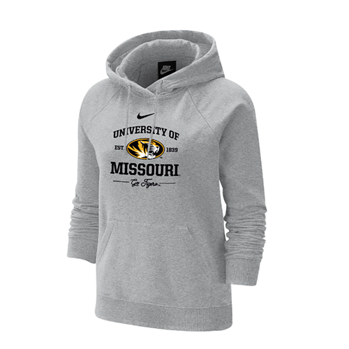 Grey Nike® Varsity Hooded Sweatshirt University of Missouri Oval Tigerhead Full Chest Screenprint