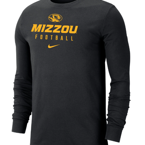 Black Nike™ Team Issue Longsleeve Gold Oval Tigerhead Mizzou Football Full Chest Screen Print