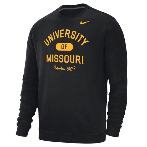Black Nike® Crew Sweatshirt University of Missouri Columbia MO Full Chest Screenprint