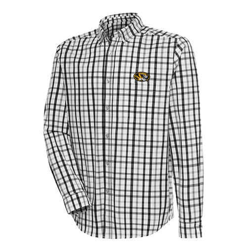 Black/White Tending Plaid Dress Shirt Oval Tigerhead Left Chest Embroidery