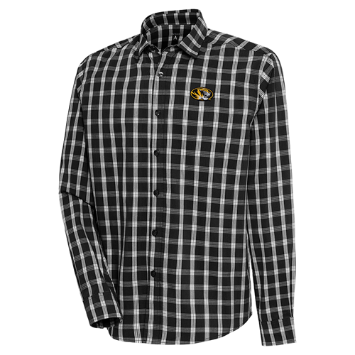 Black/White Carry Plaid Long Sleeve Dress Shirt Oval Tigerhead Left Chest Embroidery