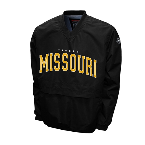 Black Windshell Pullover Jacket Tigers Missouri Full Chest Embroidery