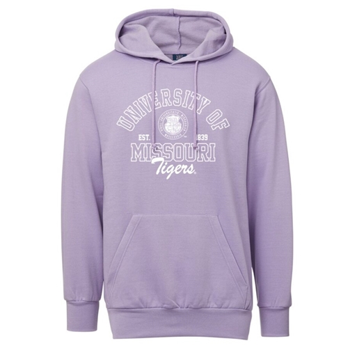 Lavender Hooded Sweatshirt University of Missouri Tigers Full Chest Screenprint
